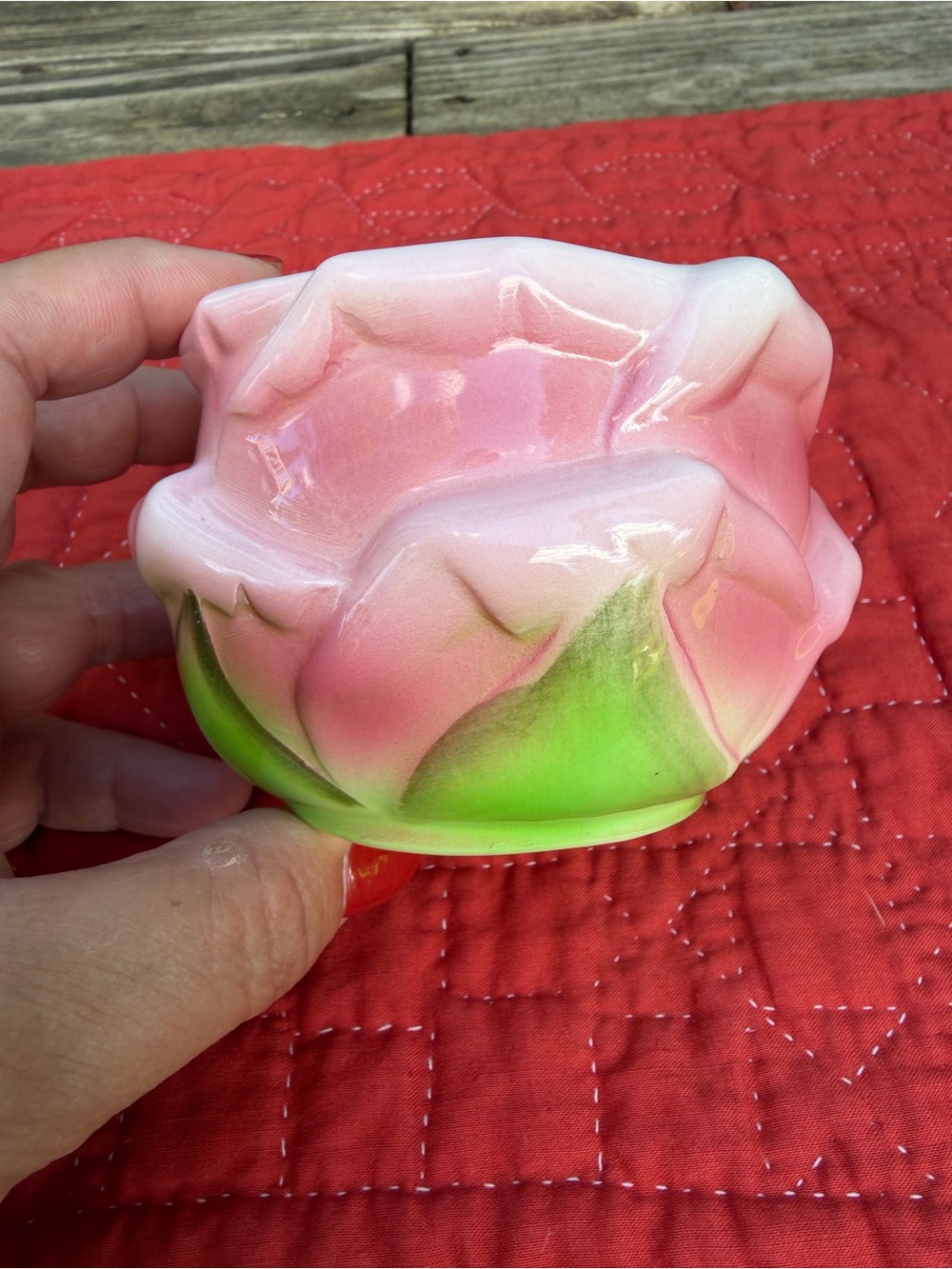Vintage Countess Rose Trinket Dish Cottegecore Fairy Pink Green Shabby Chic